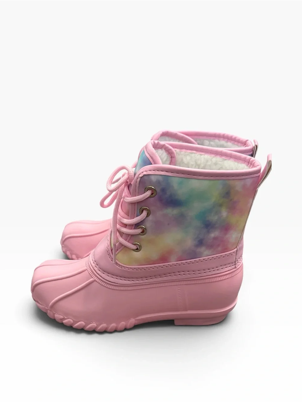 NEW Fabkids Rainbow Tie Dye Duck Sherpa Lined Snow Boots, Kids Size 12